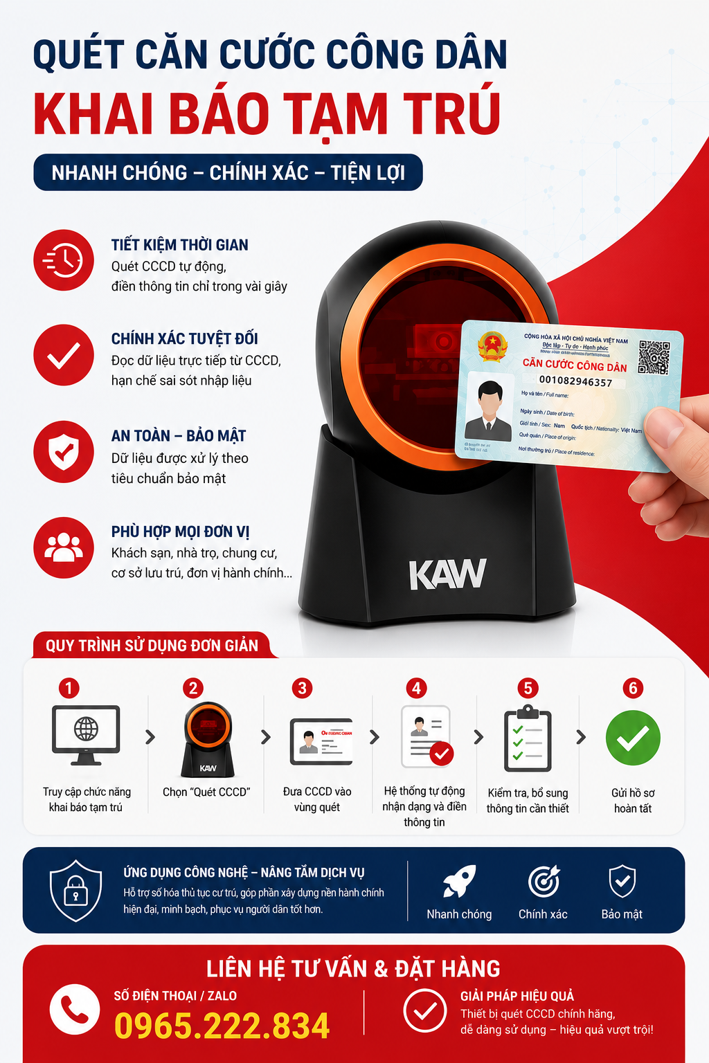 Máy quét căn cước, khai báo lưu trú